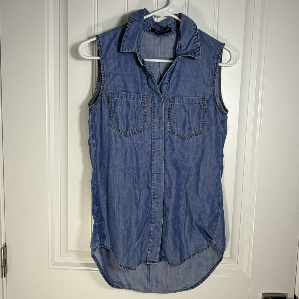 Velvet Heart Chambray Sleeveless Button Up Shirt Blue Lyocell Women's XS